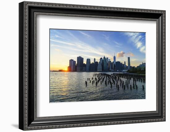 Lower Manhattan Skyline at Sunset-Amanda Hall-Framed Photographic Print