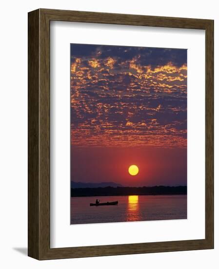 Lower Zambesi National Park, Canoeing on the Zambezi River at Sun Rise under a Mackerel Sky, Zambia-John Warburton-lee-Framed Photographic Print