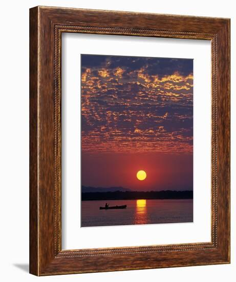 Lower Zambesi National Park, Canoeing on the Zambezi River at Sun Rise under a Mackerel Sky, Zambia-John Warburton-lee-Framed Photographic Print