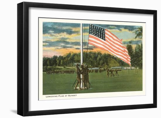 Lowering Flag at Sunset-null-Framed Art Print