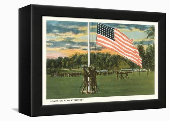 Lowering Flag at Sunset-null-Framed Stretched Canvas