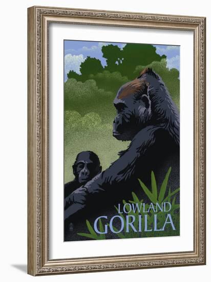 Lowland Gorilla - Lithograph Series-Lantern Press-Framed Art Print