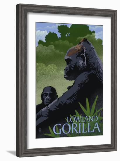 Lowland Gorilla - Lithograph Series-Lantern Press-Framed Art Print