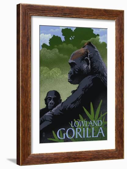 Lowland Gorilla - Lithograph Series-Lantern Press-Framed Art Print