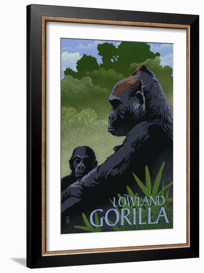 Lowland Gorilla - Lithograph Series-Lantern Press-Framed Art Print