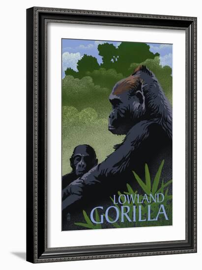 Lowland Gorilla - Lithograph Series-Lantern Press-Framed Art Print