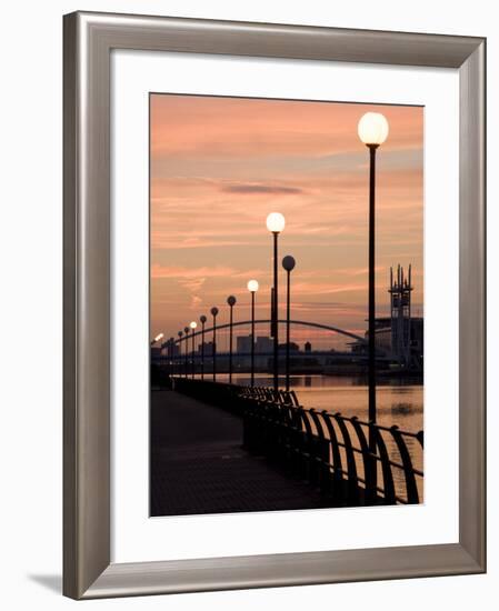 Lowry Footbridge and Canal in the Evening, Salford, Manchester, England, United Kingdom, Europe-Charles Bowman-Framed Photographic Print