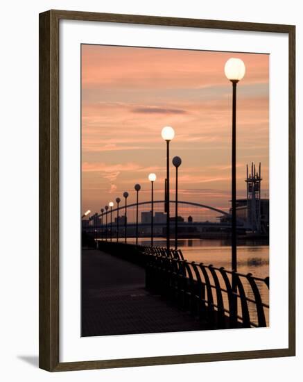 Lowry Footbridge and Canal in the Evening, Salford, Manchester, England, United Kingdom, Europe-Charles Bowman-Framed Photographic Print