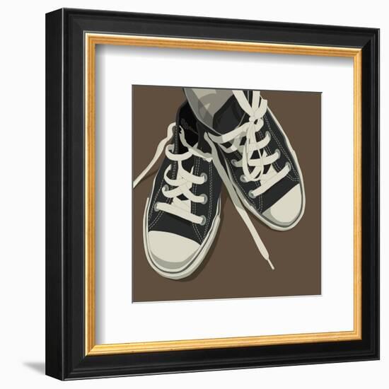 Lowtops (black on brown)-John Golden-Framed Art Print