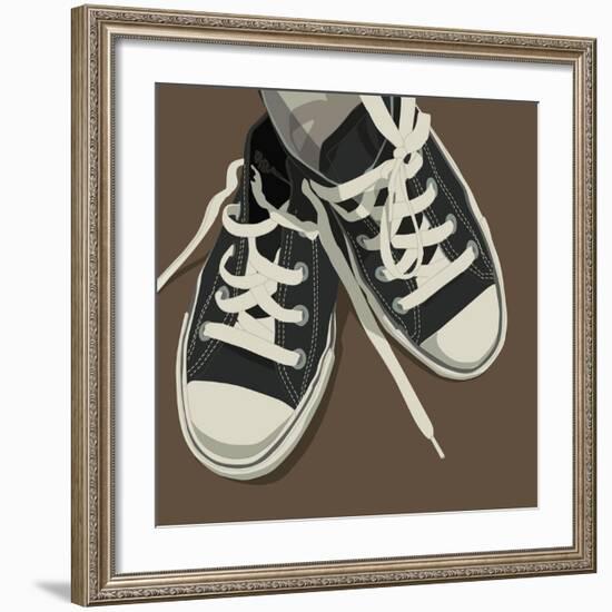 Lowtops (black on brown)-John W^ Golden-Framed Art Print