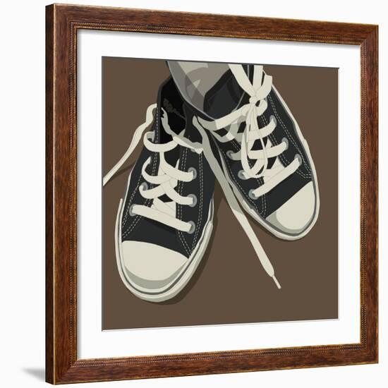 Lowtops (black on brown)-John W^ Golden-Framed Art Print