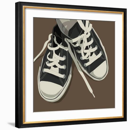 Lowtops (black on brown)-John W^ Golden-Framed Art Print