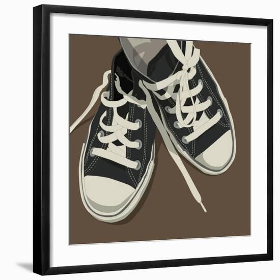 Lowtops (black on brown)-John W^ Golden-Framed Art Print