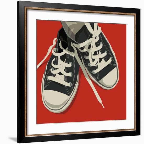 Lowtops (black on red)-John W^ Golden-Framed Art Print