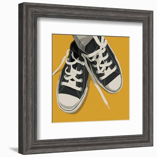 Lowtops (black on yellow)-John Golden-Framed Art Print