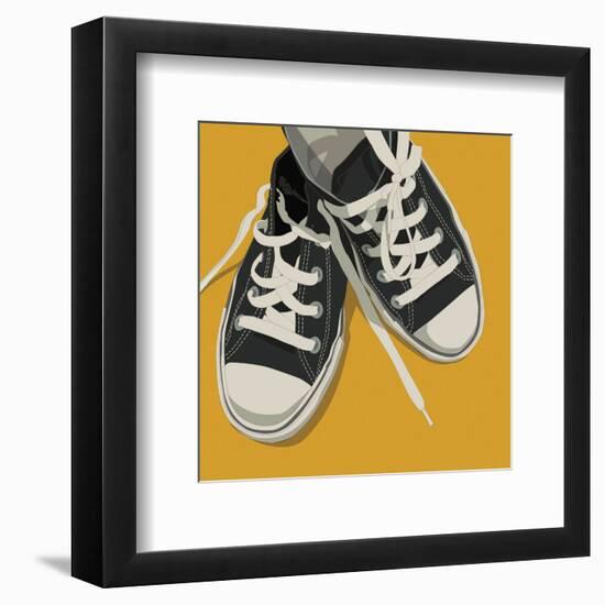 Lowtops (black on yellow)-John Golden-Framed Art Print