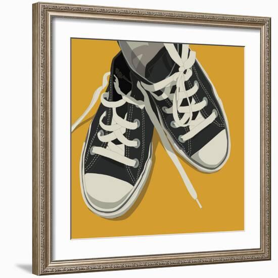 Lowtops (black on yellow)-John W^ Golden-Framed Art Print