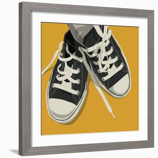 Lowtops (black on yellow)-John W^ Golden-Framed Art Print