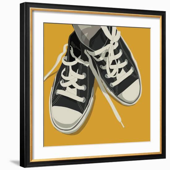 Lowtops (black on yellow)-John W^ Golden-Framed Art Print