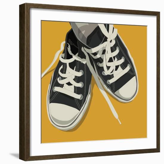 Lowtops (black on yellow)-John W^ Golden-Framed Art Print