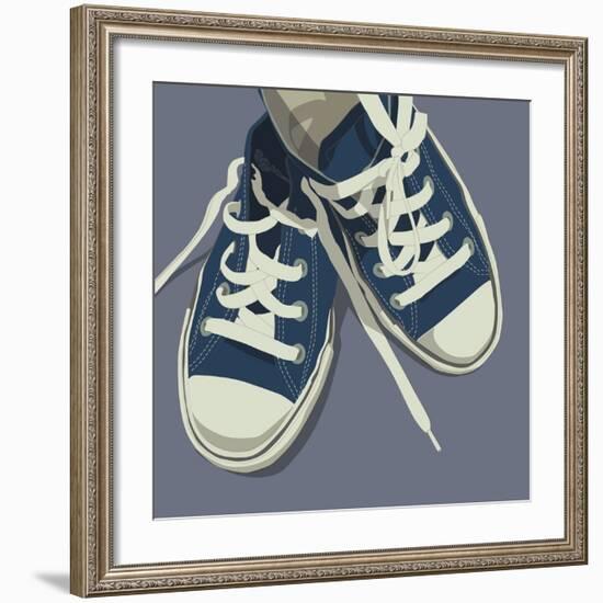 Lowtops (blue on gray)-John W^ Golden-Framed Art Print