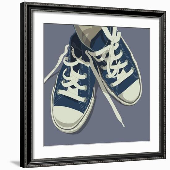 Lowtops (blue on gray)-John W^ Golden-Framed Art Print