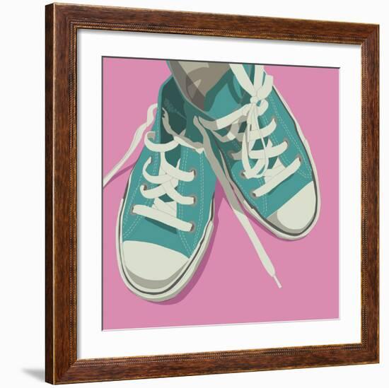 Lowtops (blue on pink)-John W^ Golden-Framed Art Print