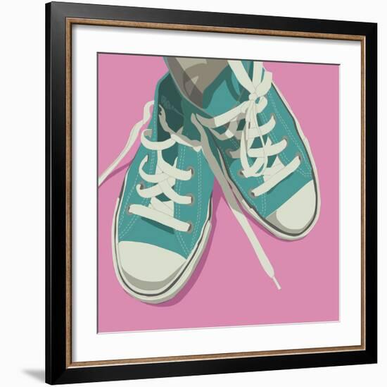 Lowtops (blue on pink)-John W^ Golden-Framed Art Print