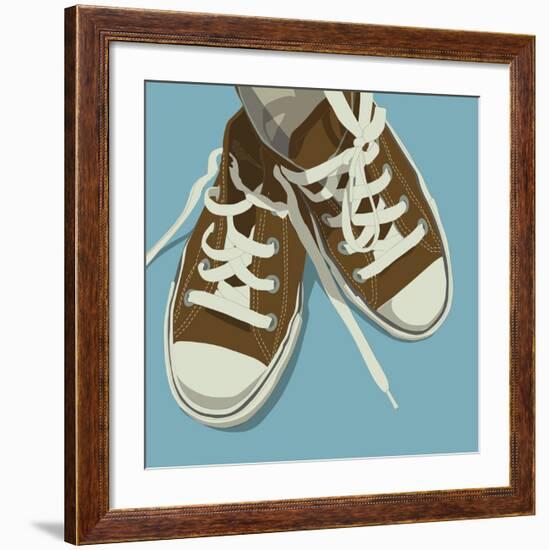 Lowtops (brown on blue)-John W^ Golden-Framed Art Print