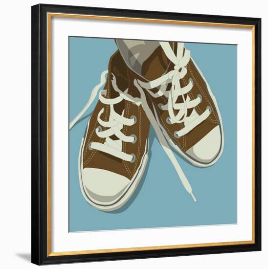 Lowtops (brown on blue)-John W^ Golden-Framed Art Print