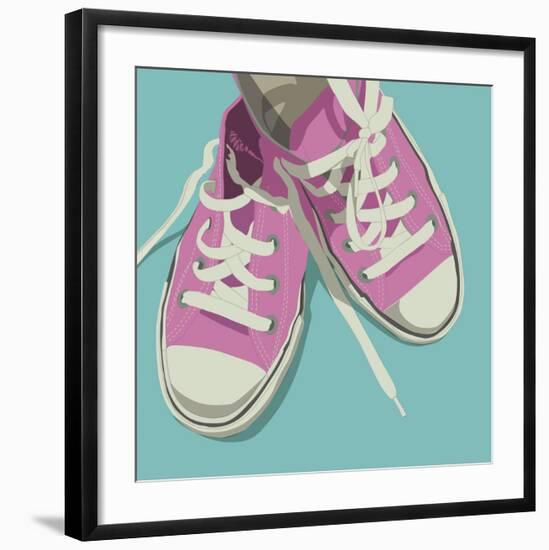 Lowtops (pink on blue)-John W^ Golden-Framed Art Print