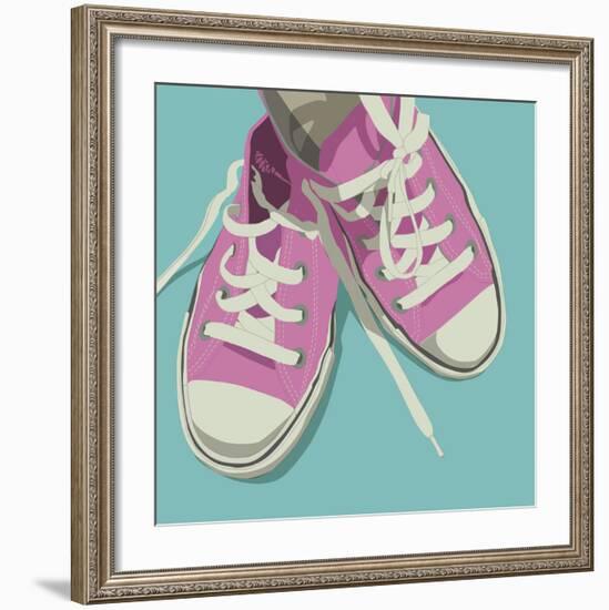 Lowtops (pink on blue)-John W^ Golden-Framed Art Print