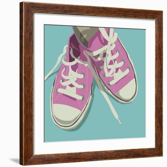 Lowtops (pink on blue)-John W^ Golden-Framed Art Print