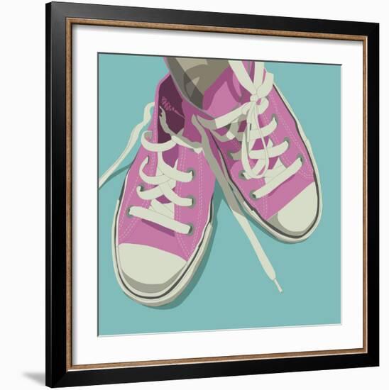 Lowtops (pink on blue)-John W^ Golden-Framed Art Print