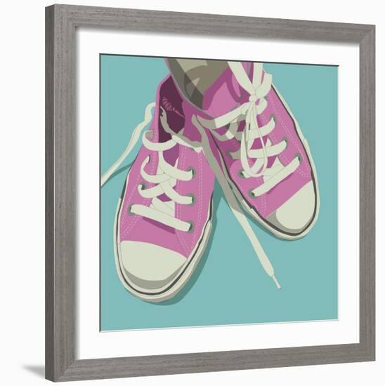 Lowtops (pink on blue)-John W^ Golden-Framed Art Print