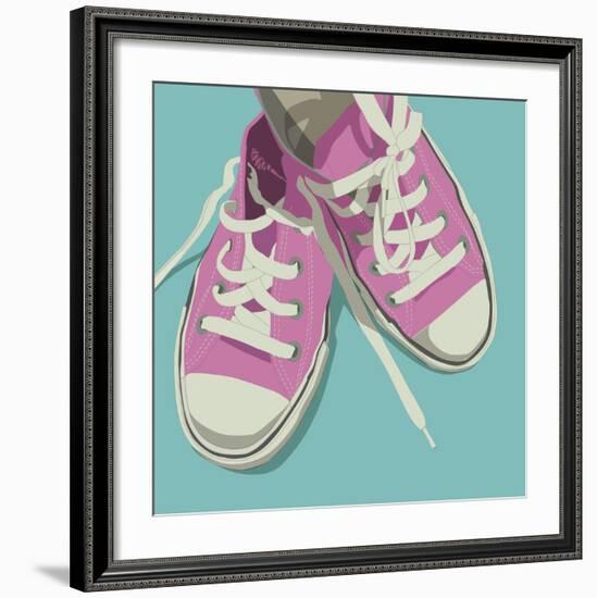 Lowtops (pink on blue)-John W^ Golden-Framed Art Print