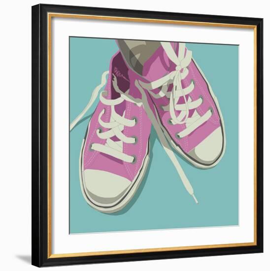 Lowtops (pink on blue)-John W^ Golden-Framed Art Print