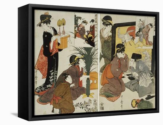 Loyal League Depicting Everyday Life of an Edo Period Household-Kitagawa Utamaro-Framed Premier Image Canvas