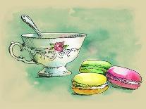 Painted Watercolor French Dessert Macaroons and Tea Cups-lozas-Framed Stretched Canvas