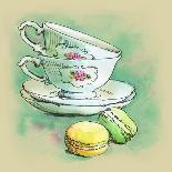 Painted Watercolor French Dessert Macaroons and a Cup of Tea-lozas-Art Print