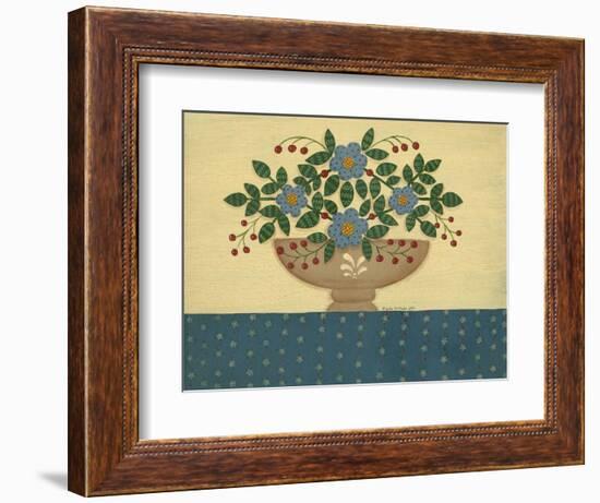 Lt. Blue Flowers with Dark Blue Talecloth-Debbie McMaster-Framed Giclee Print