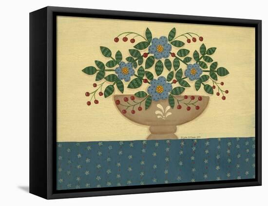 Lt. Blue Flowers with Dark Blue Talecloth-Debbie McMaster-Framed Premier Image Canvas