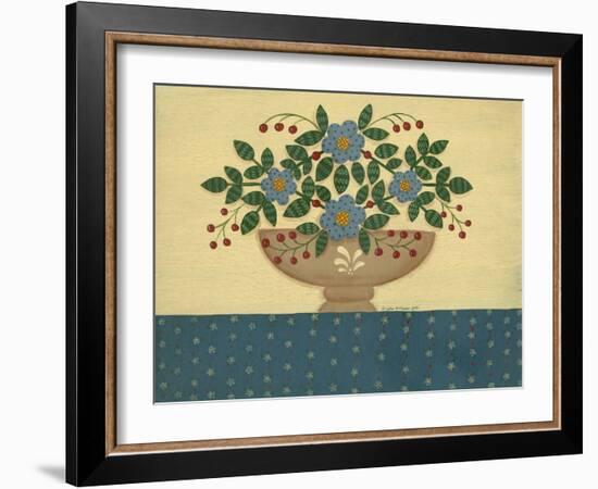 Lt. Blue Flowers with Dark Blue Talecloth-Debbie McMaster-Framed Giclee Print