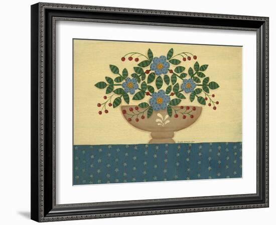 Lt. Blue Flowers with Dark Blue Talecloth-Debbie McMaster-Framed Giclee Print