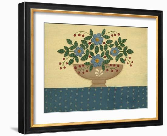 Lt. Blue Flowers with Dark Blue Talecloth-Debbie McMaster-Framed Giclee Print