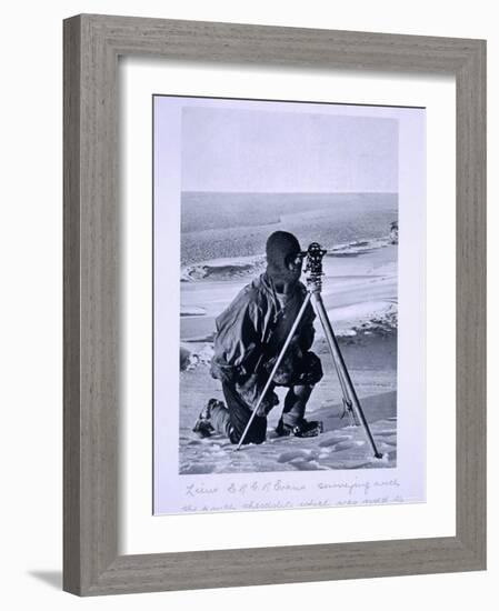 Lt. Evans Surveying with the 4 Inch Theodolite to Locate the South Pole, Scott's Last Expedition-Herbert Ponting-Framed Photographic Print