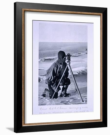 Lt. Evans Surveying with the 4 Inch Theodolite to Locate the South Pole, Scott's Last Expedition-Herbert Ponting-Framed Photographic Print