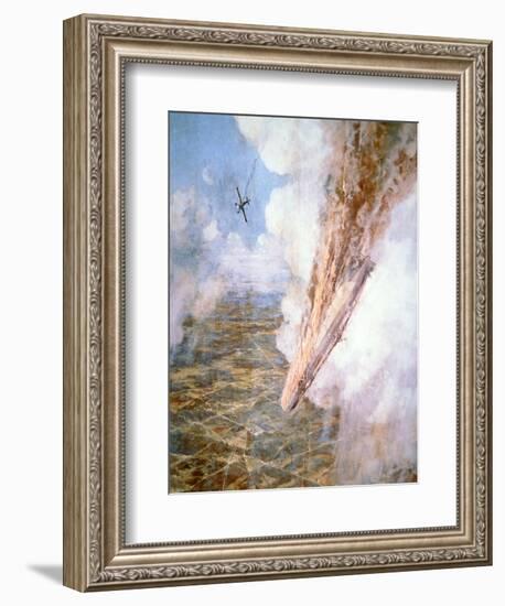 Lt Warneford Shoots Down a Zeppelin Raider over Belgium on 7th June 1915-Frederick Gordon Crosby-Framed Giclee Print