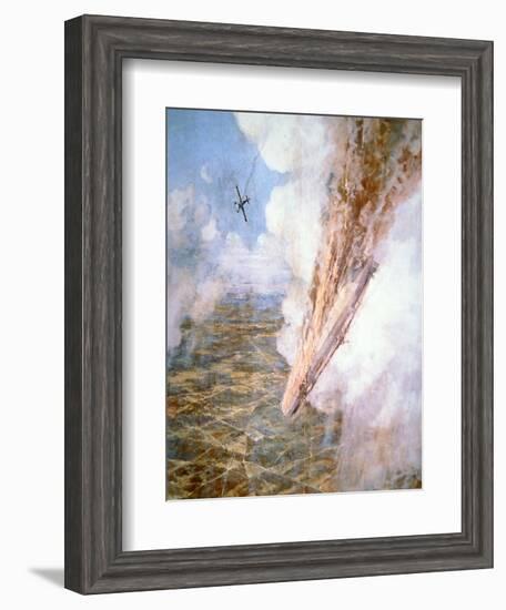 Lt Warneford Shoots Down a Zeppelin Raider over Belgium on 7th June 1915-Frederick Gordon Crosby-Framed Giclee Print