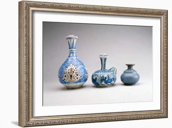 LtoR:Safavid Ghalian Base, Persia, Second Half of 17th Century (Underglaze Painted Earthenware)-null-Framed Giclee Print